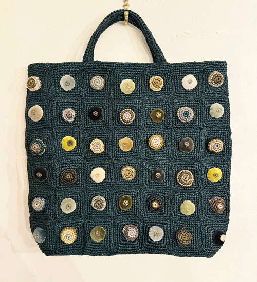 Sophie digardソフィーディガール ラフィアバッグ ショートハンドル　ドットエメラルド　w41xd8x37(46)cm　