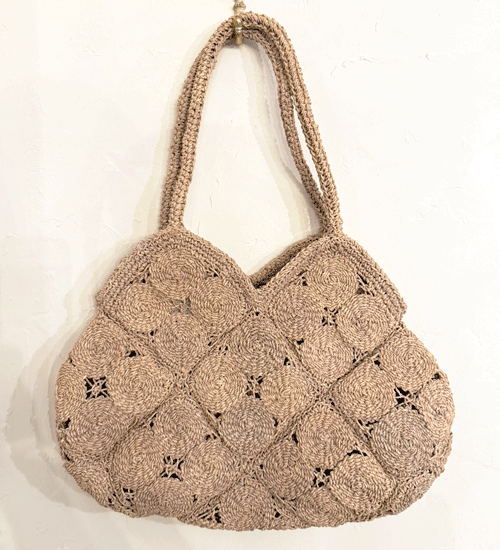 Sophie digardソフィーディガール ラフィアバッグ サークルレース ヌードピンクw41x30(50)cm　